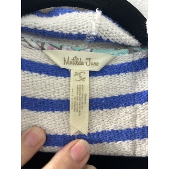 Matilda Jane Cardigan Womens Blue White Stripe Knit Open Front Sweater Lace Sz S - Picture 5 of 13